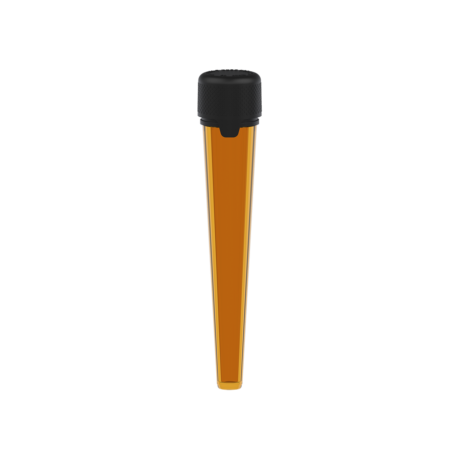 AVIATOR CR - TUBE 113MM WITH INNER SEAL & TAMPER - TRANSLUCENT AMBER WITH OPAQUE BLACK LID - Copackr.com