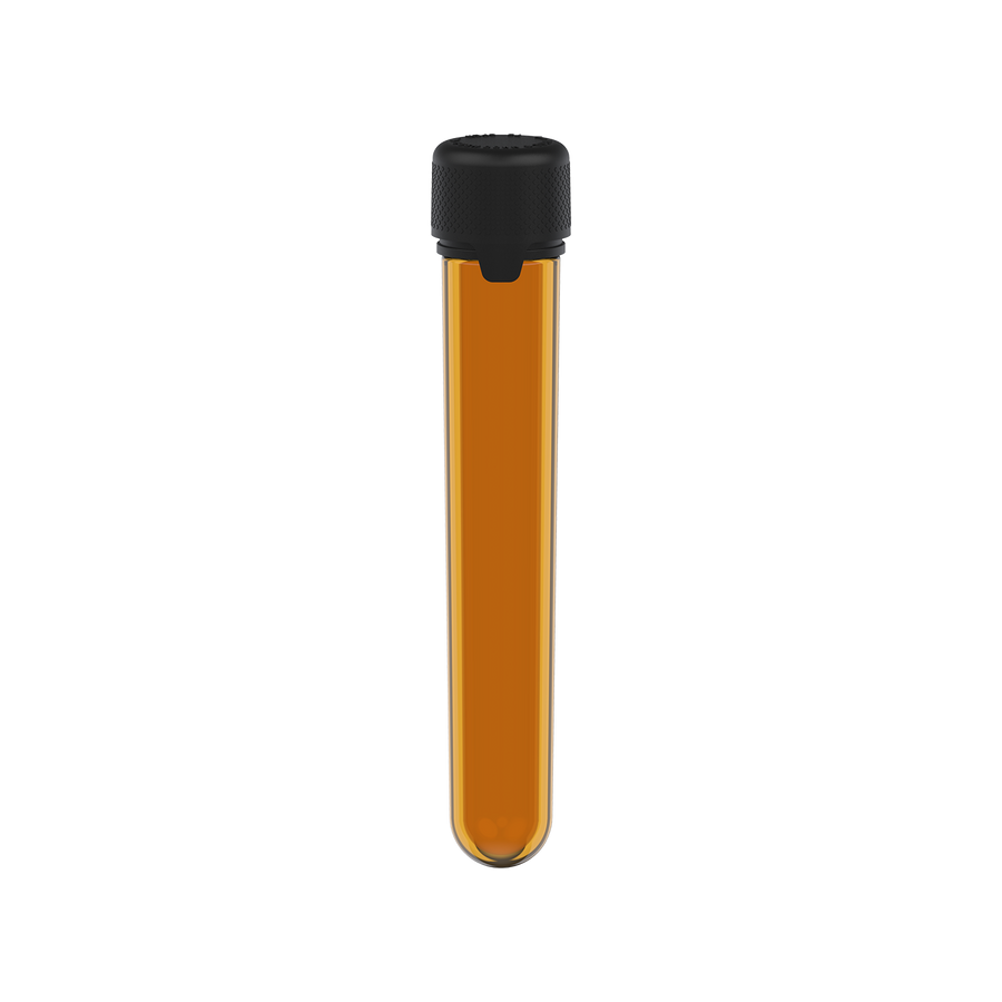 AVIATOR CR - TUBE 120MM WITH INNER SEAL & TAMPER - TRANSLUCENT AMBER WITH OPAQUE BLACK LID - Copackr.com